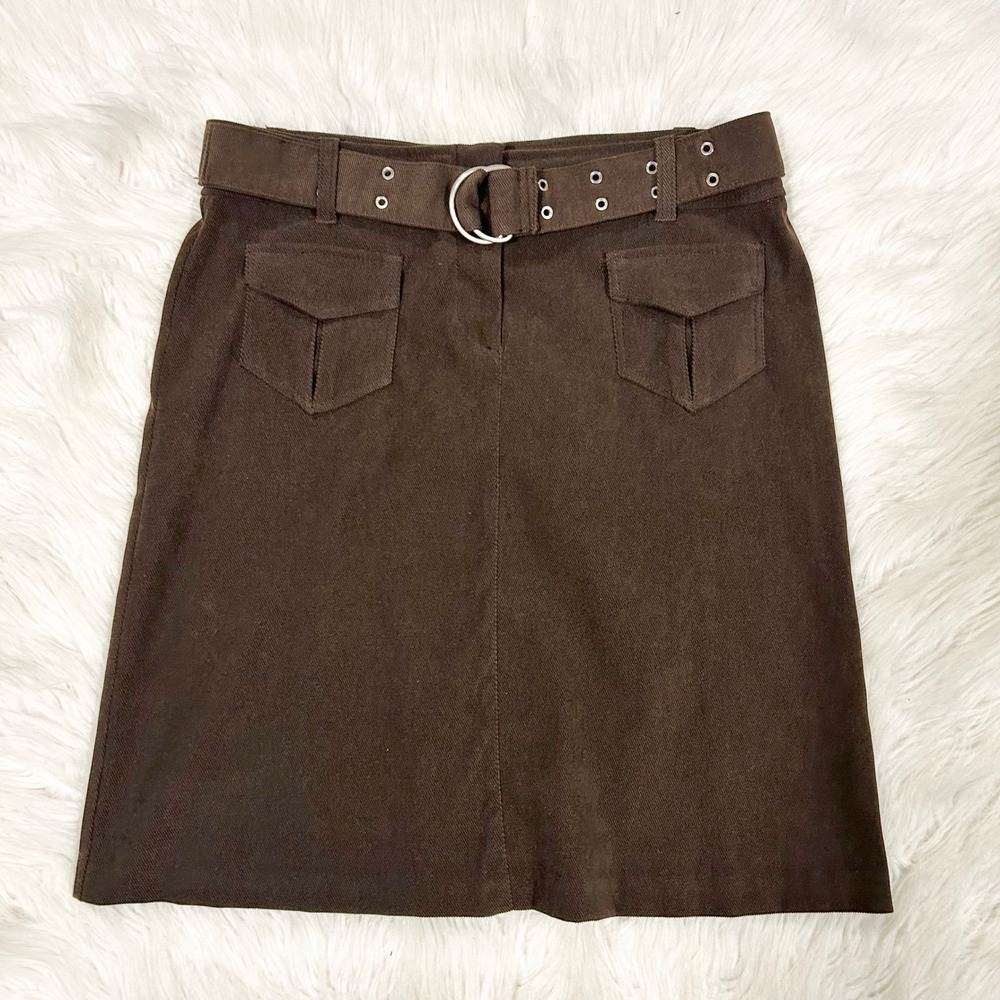 Y2K Exact Change Brown Cargo Mini Skirt with Grommet Belt Womens Size 7 32"